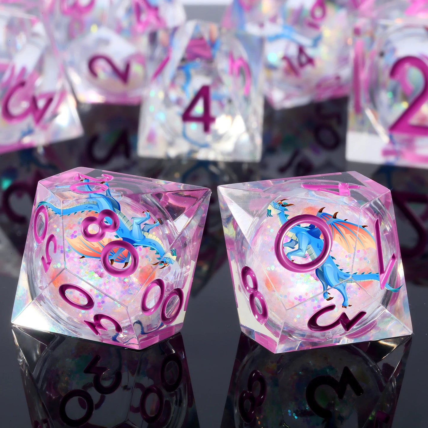 Sharp Edge Dice Set l Liquid Core with Pink ink