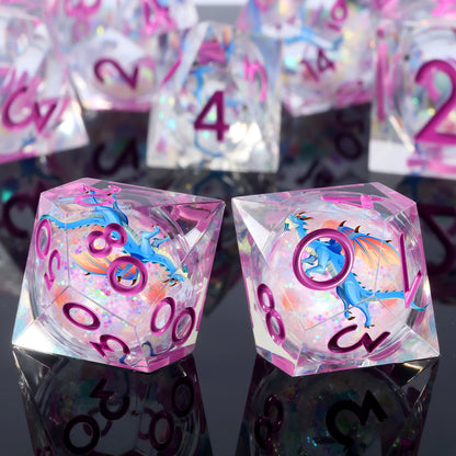 Sharp Edge Dice Set l Liquid Core with Pink ink