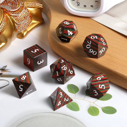 Wood Dice Set | Red Green Streak