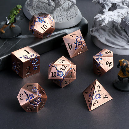Plum Blossom Dice Se – Copper with Glitter Blue