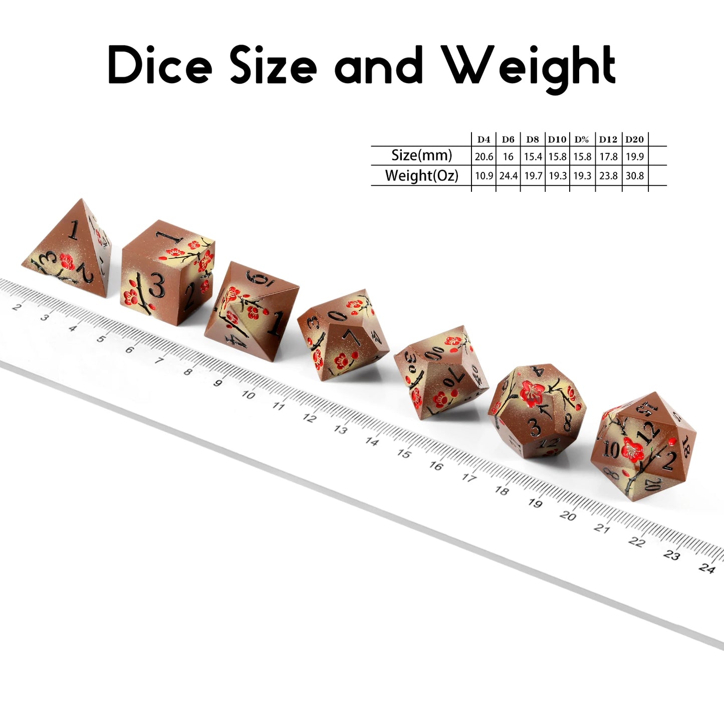 Plum Blossom Dice Set -  Matte Brown & Red