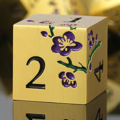 Plum Blossom Dice Set - Gold with Purple