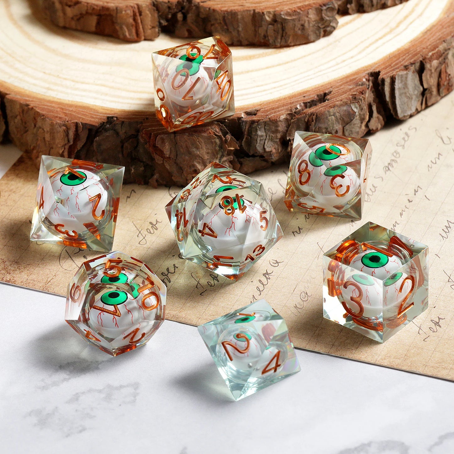 Sharp Edge Dice Set - Green Dragon Eye Liquid Core