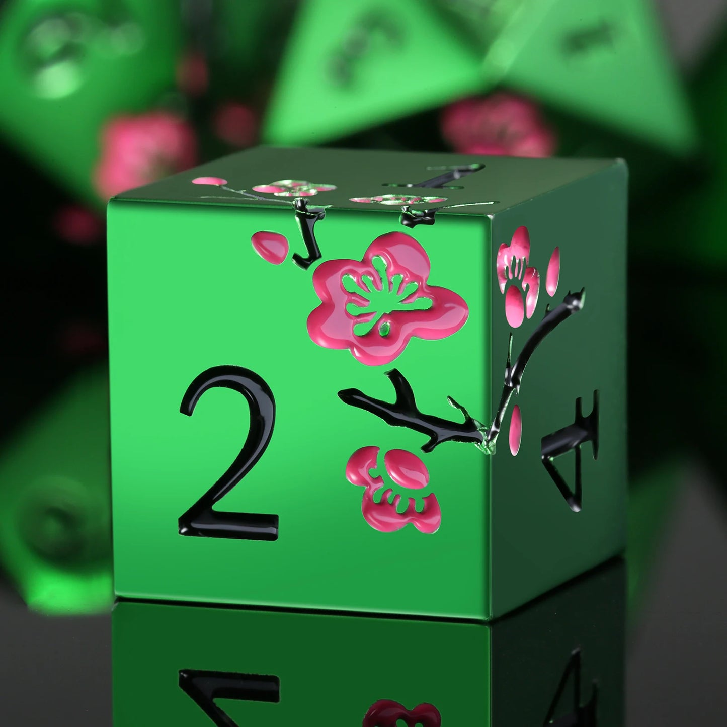 Plum Blossom Dice Se – Green with Pink