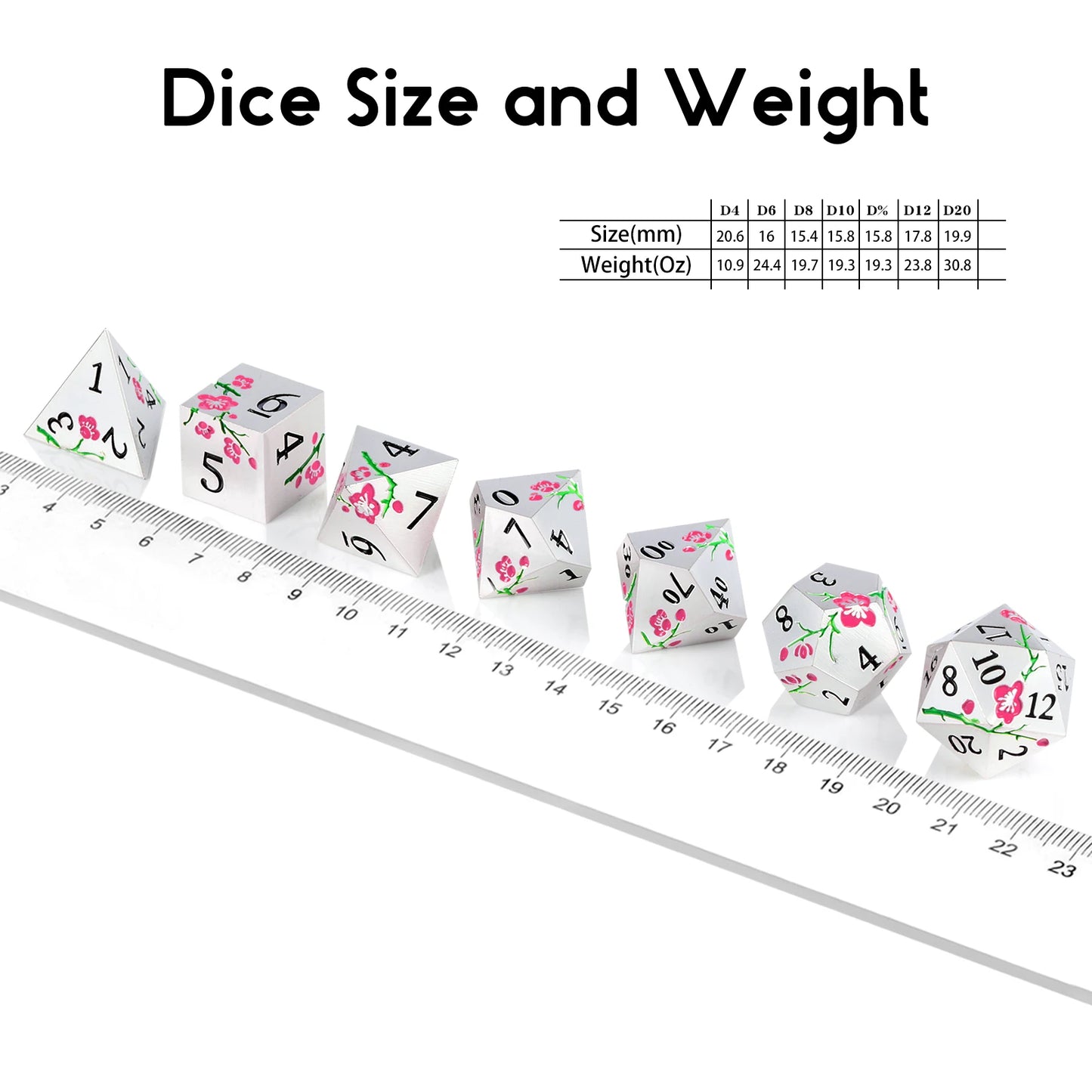 Plum Blossom Dice Set -Silver with Pink