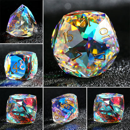 Glass Dice Set – Diamond-Cut Polyhedral Prismatic