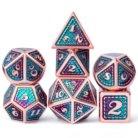 Striped Metal Dice – Teal & Purple 7-Pc DND Set