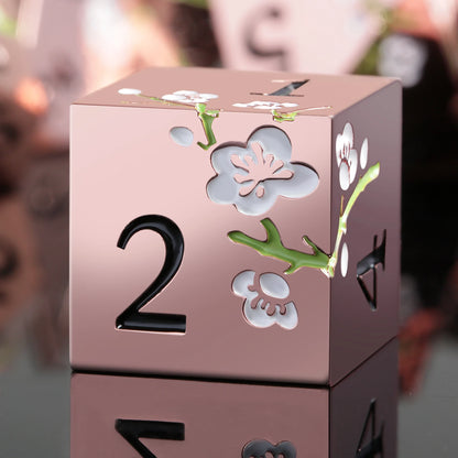 Plum Blossom Dice Set -  Rose Gold with White