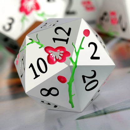 Plum Blossom Metal Dice Set –  Glow in the dark Pink