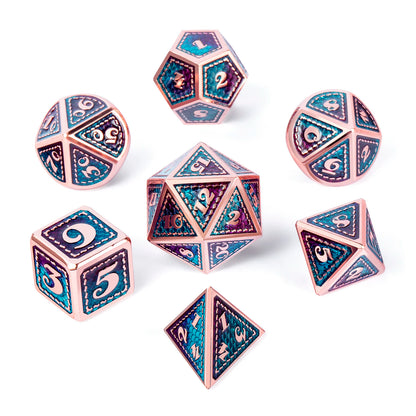 Striped Metal Dice – Teal & Purple 7-Pc DND Set