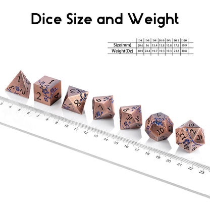 Plum Blossom Dice Se – Copper with Glitter Blue