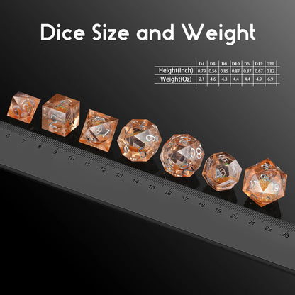 Sharp Edge Dice Set l Shiny Orange Liquid Core