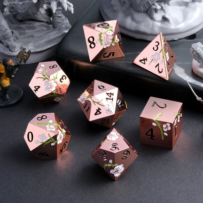 Plum Blossom Dice Set -  Rose Gold with White