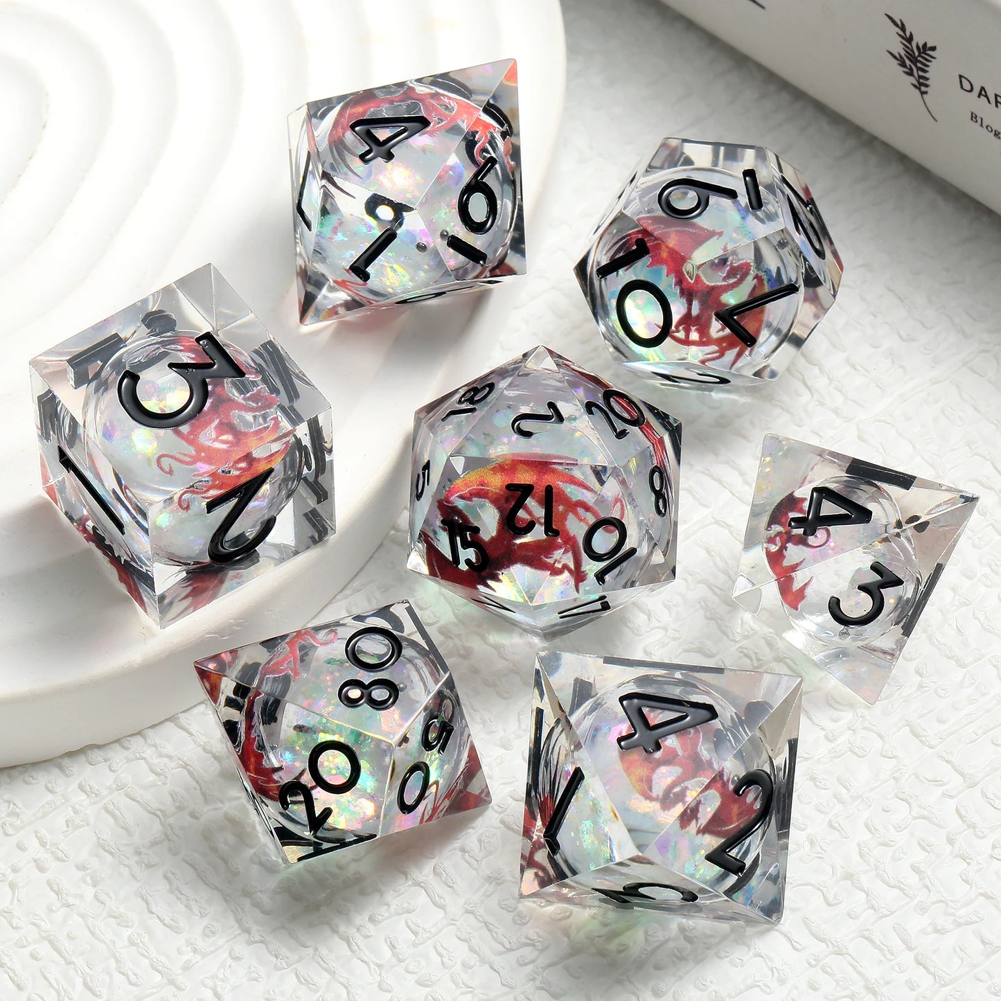 Sharp Edge Dice Set - Red Dragon White Liquid Core