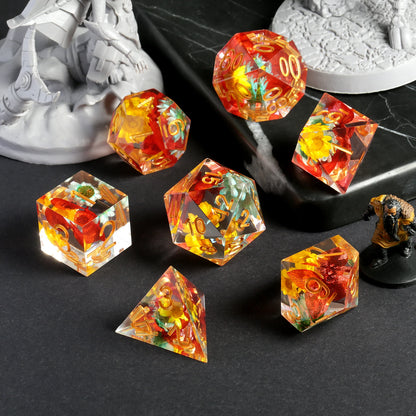 Sharp Edge Dice Set - Flowers with orange leaf
