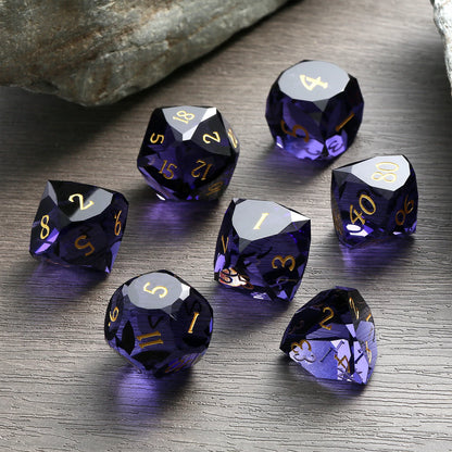 Glass Dice Set – Diamond-Cut Purple