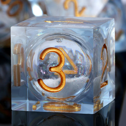 Sharp Edge Dice Set l Shiny Blue Liquid Core with Gold Numbers