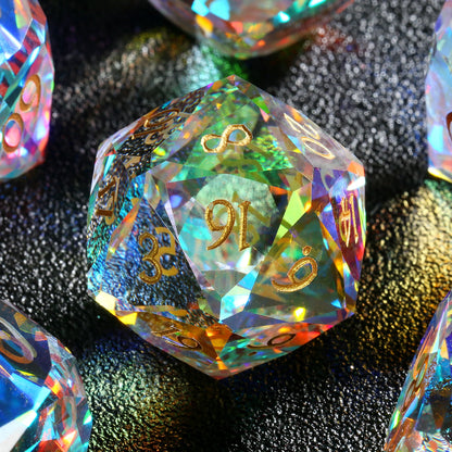 Glass Dice Set – Diamond-Cut Polyhedral Prismatic