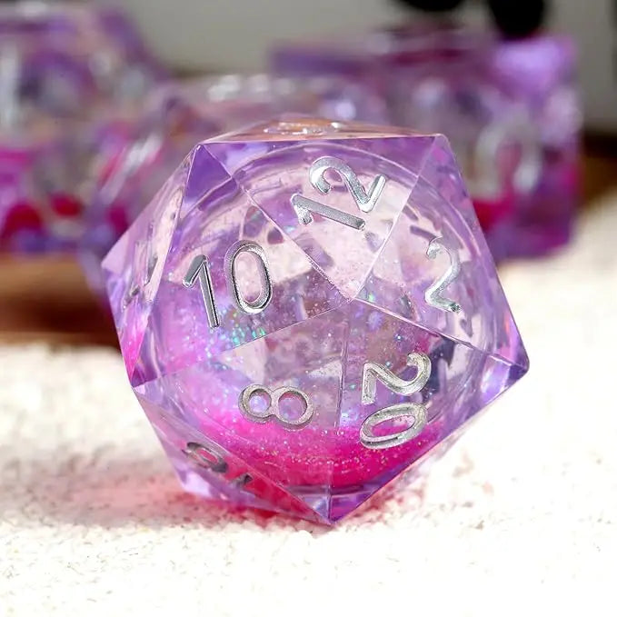 Sharp Edge Dice Set l Shiny purple liquid core with silver number