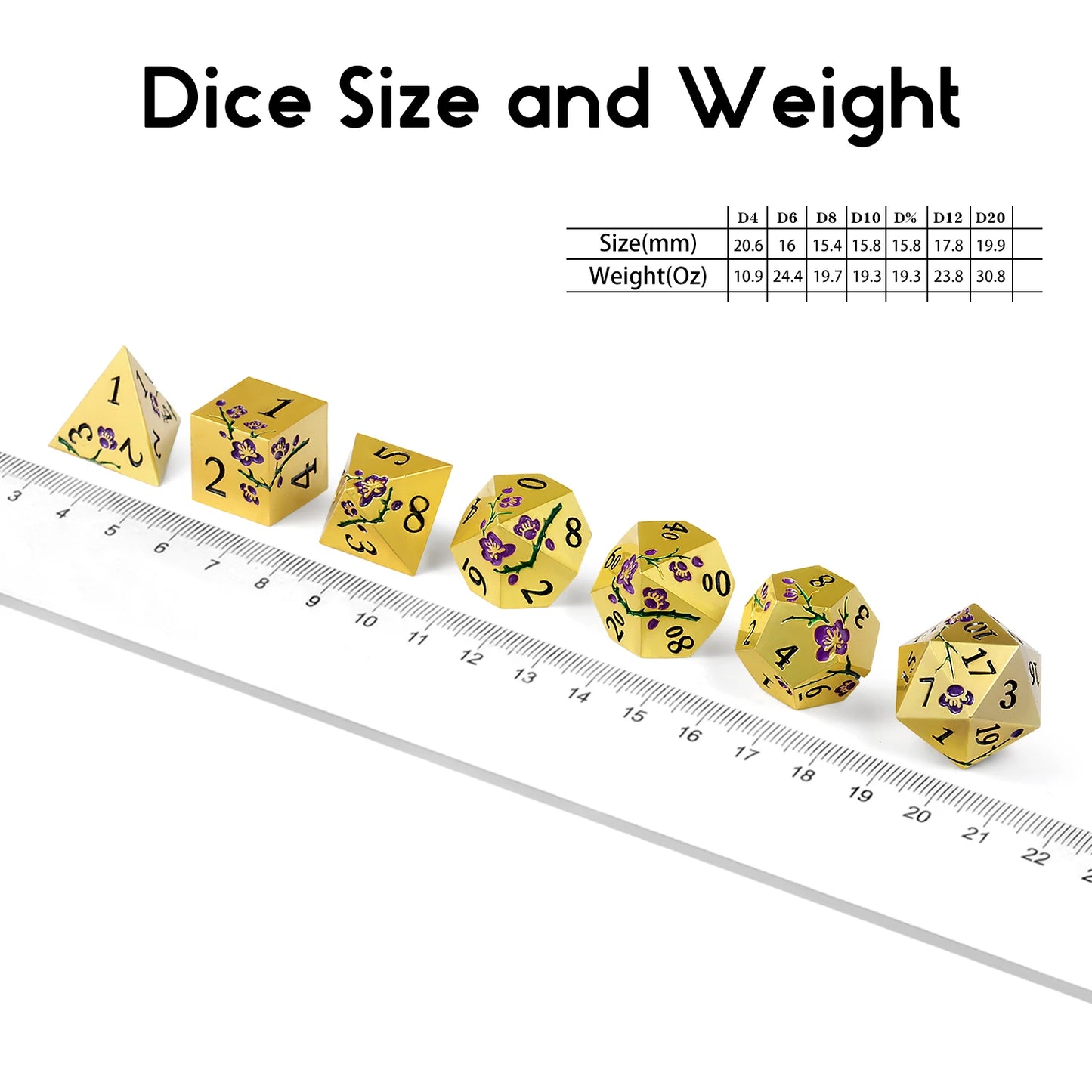 Plum Blossom Dice Set - Gold with Purple