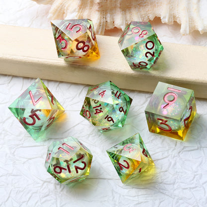 Sharp Edge Dice Set - :Shiny liquid core with green & yellow