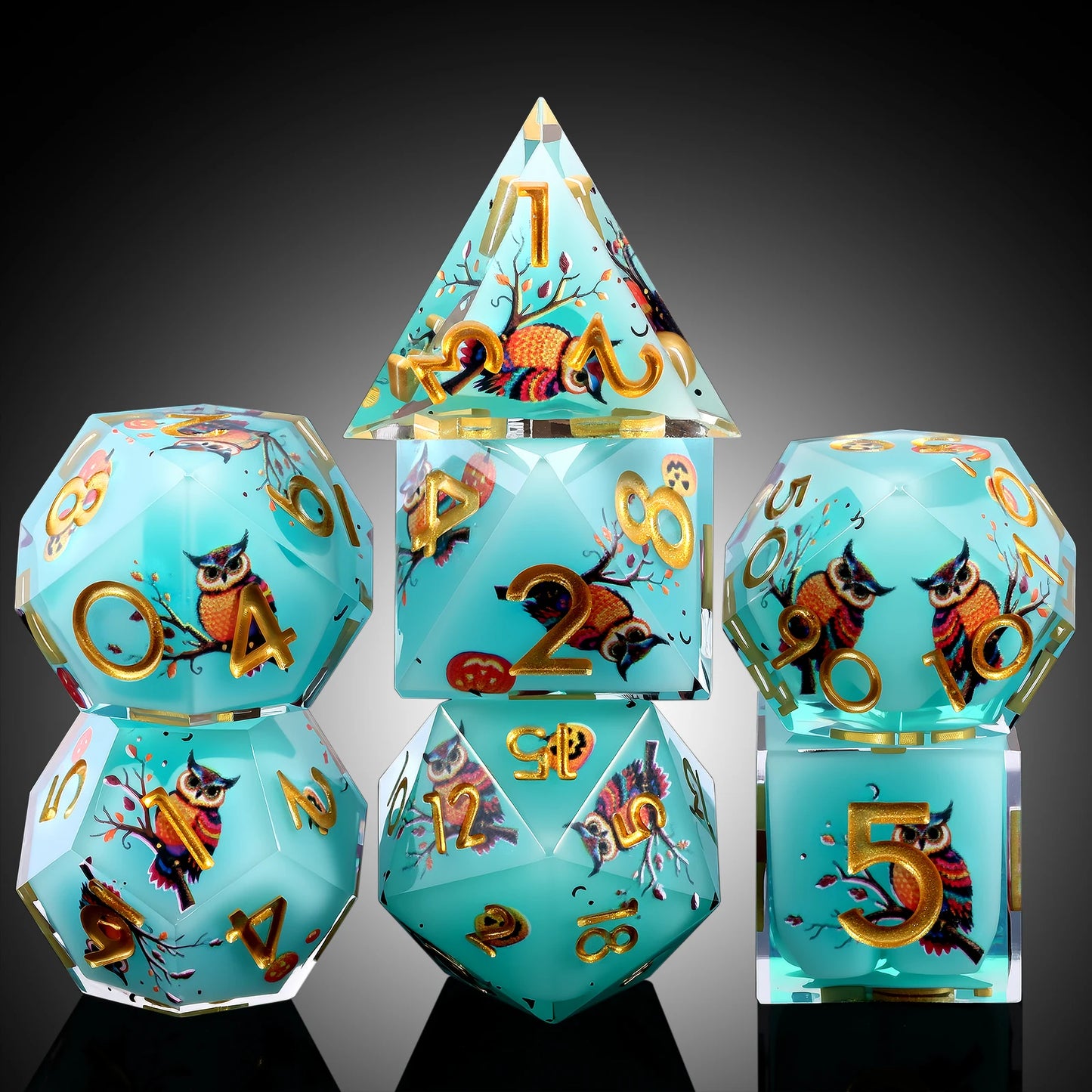 Sharp Edge Dice Set - Blue & Gold Owl