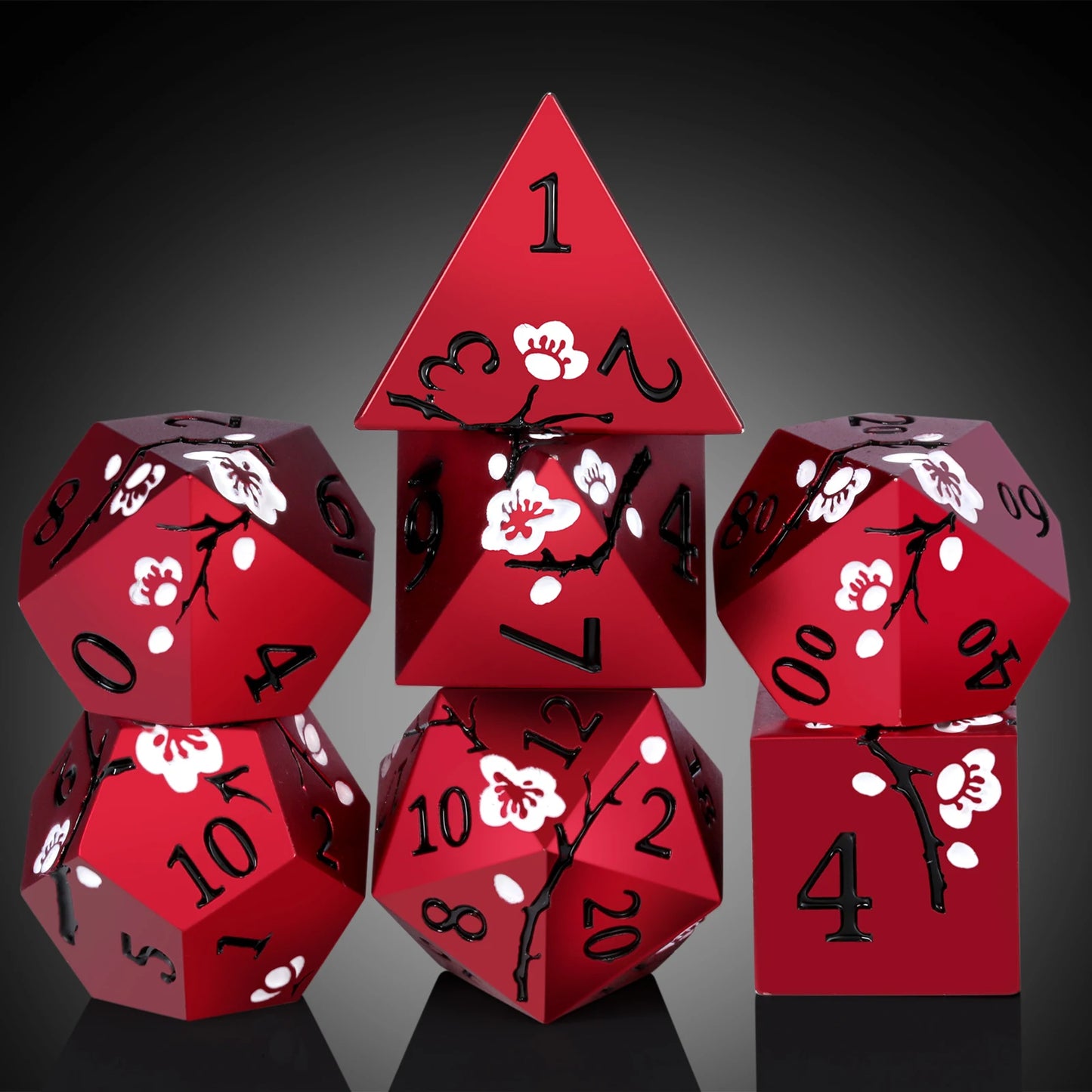 Plum Blossom Dice Set - Red with White