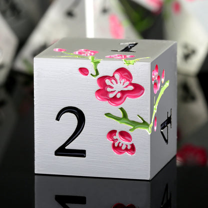 Plum Blossom Dice Set -Silver with Pink