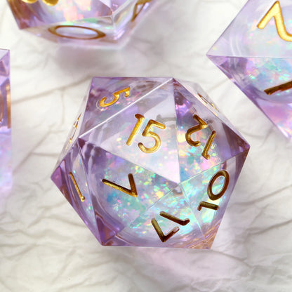 Sharp Edge Dice Set - Shiny liquid core with purple