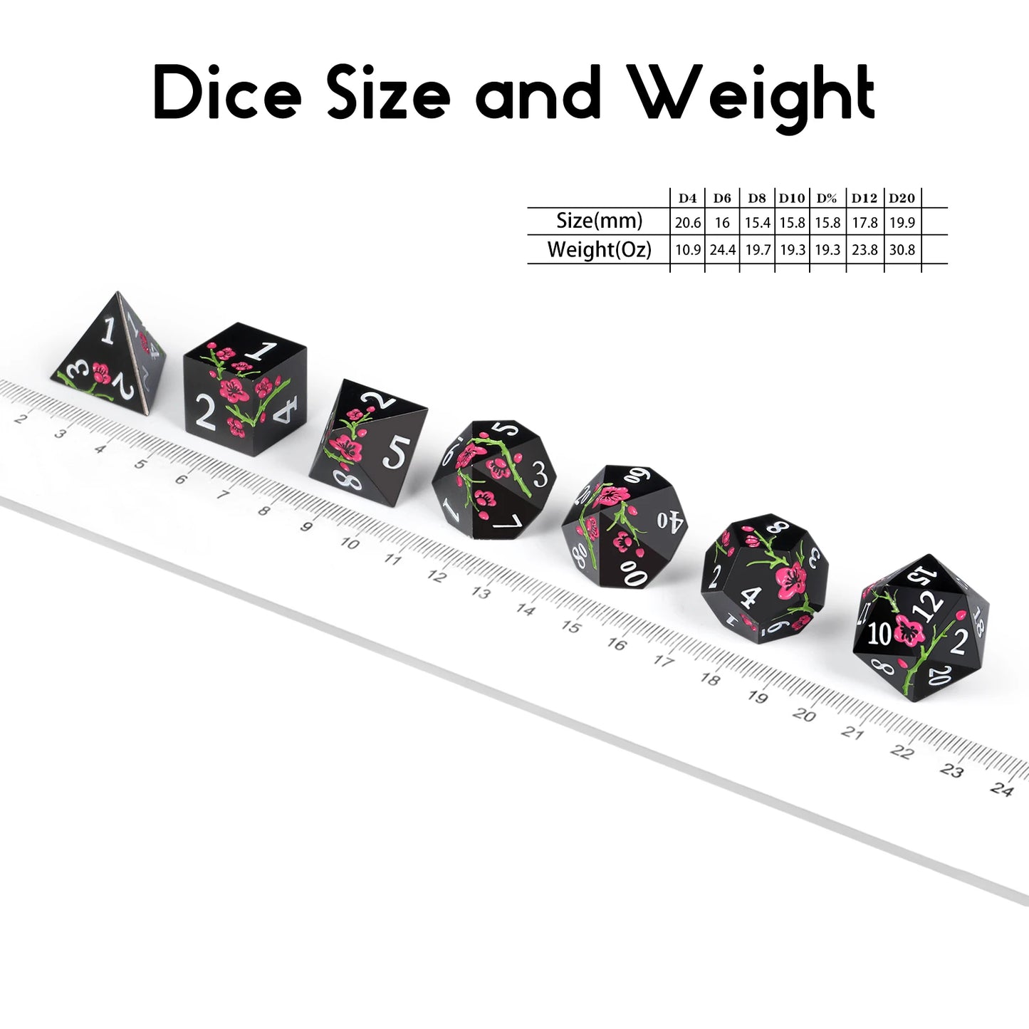 Plum Blossom Dice Set - Black with Pink
