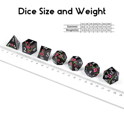 Plum Blossom Dice Set - Black with Pink