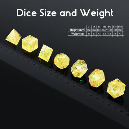 Sharp Edge Dice Set l Yellow with Gold numbers