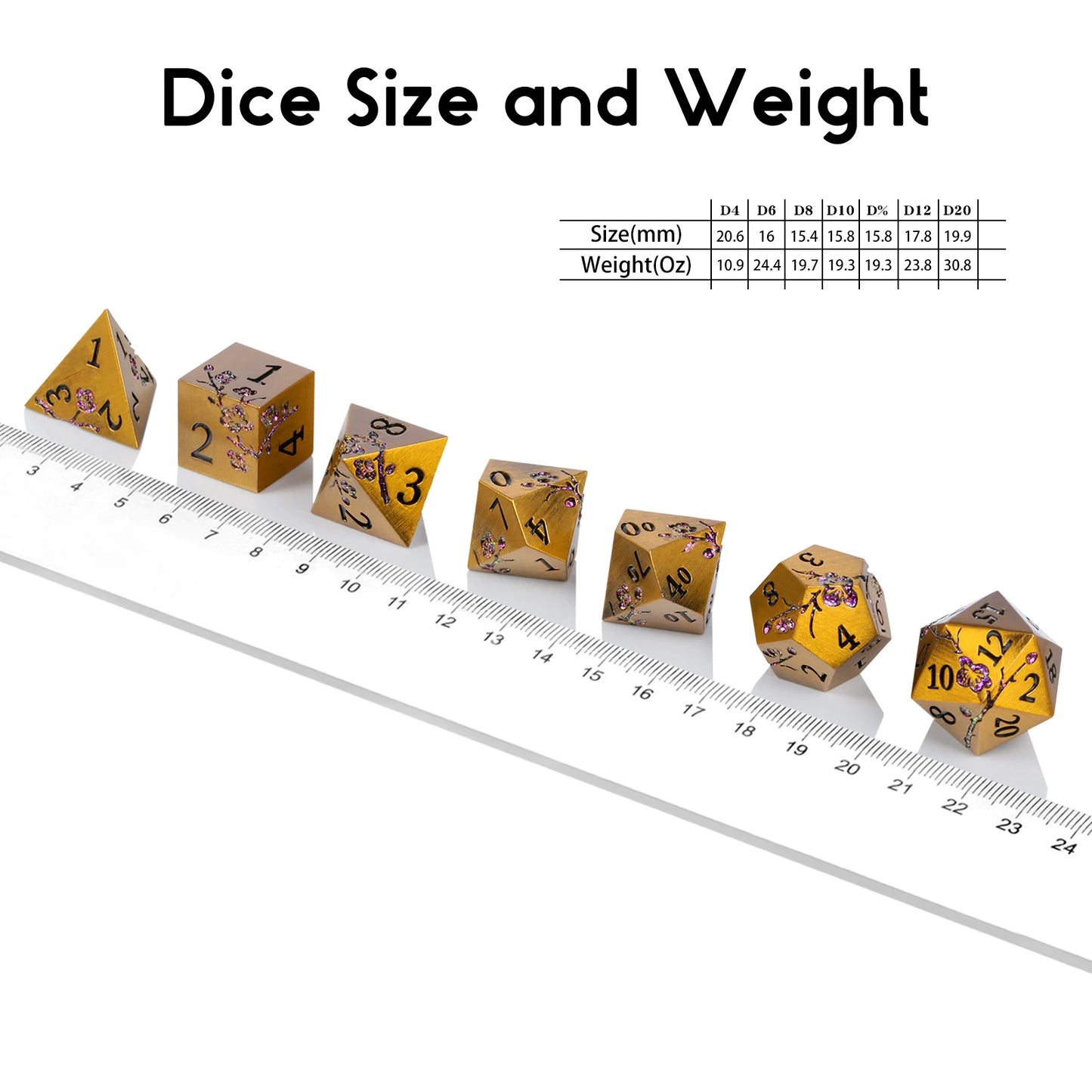 Plum Blossom Dice Set - Vintage Copper with Glitter Purple