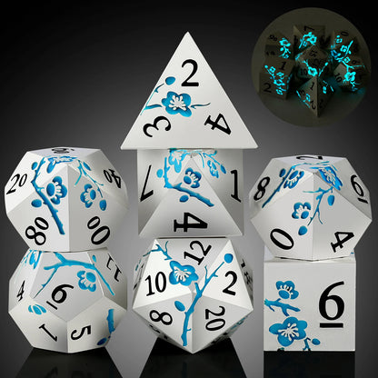Plum Blossom Dice Set - Glow-in-the-Dark Blue
