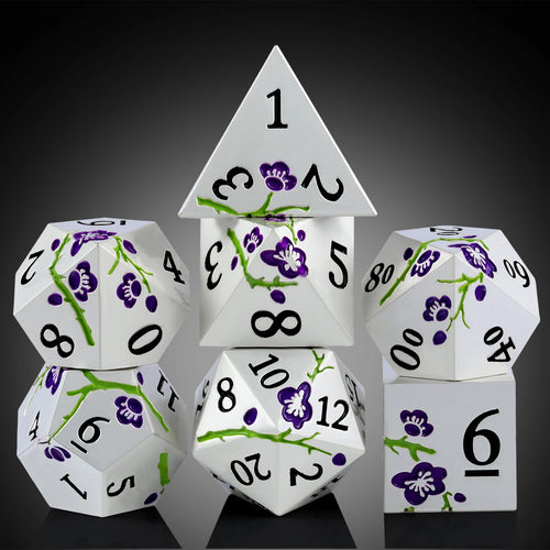 Plum Blossom Dice Set - Silver with Purple