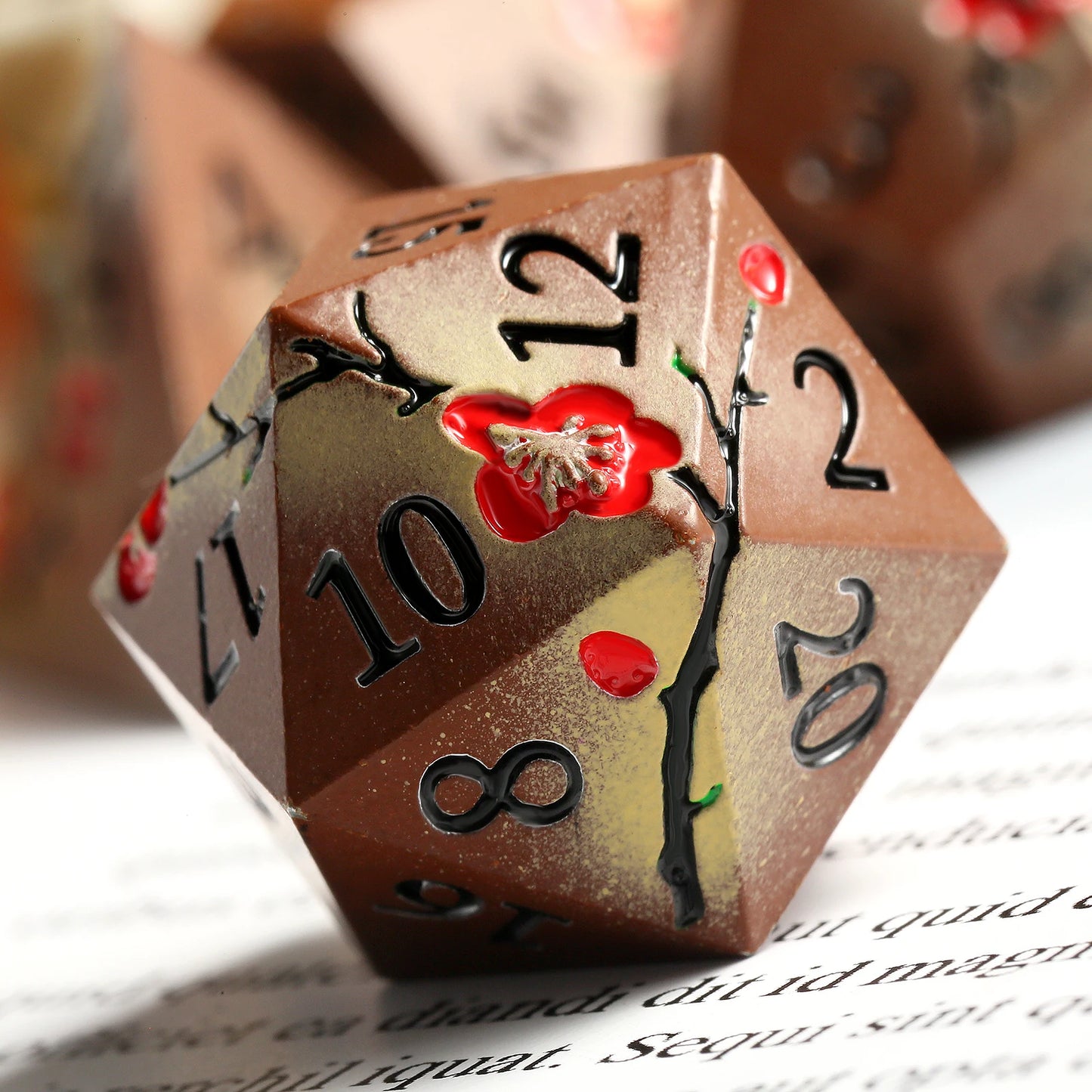 Plum Blossom Dice Set -  Matte Brown & Red
