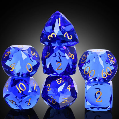 Glass Dice Set – Diamond-Cut Royal Blue