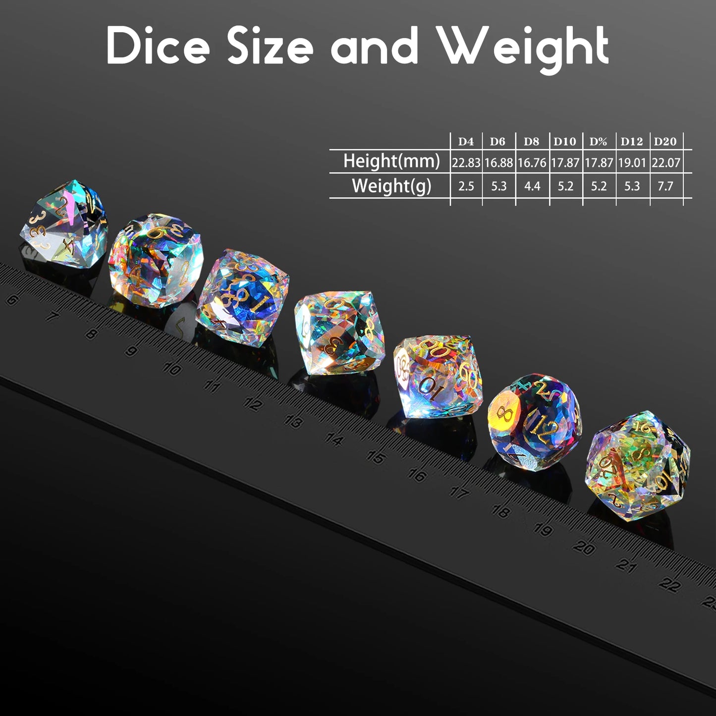 Glass Dice Set – Diamond-Cut Polyhedral Prismatic