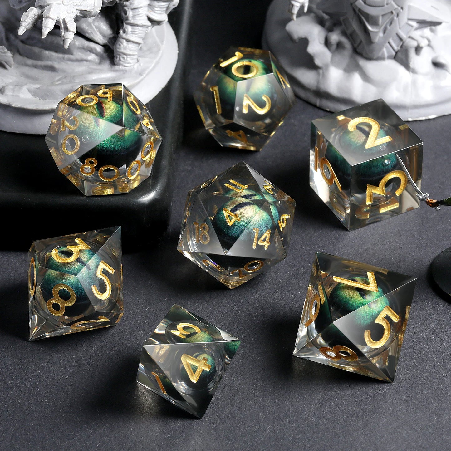 Sharp Edge Dice Set - Green Dragon Eyes ball - Liquid Core