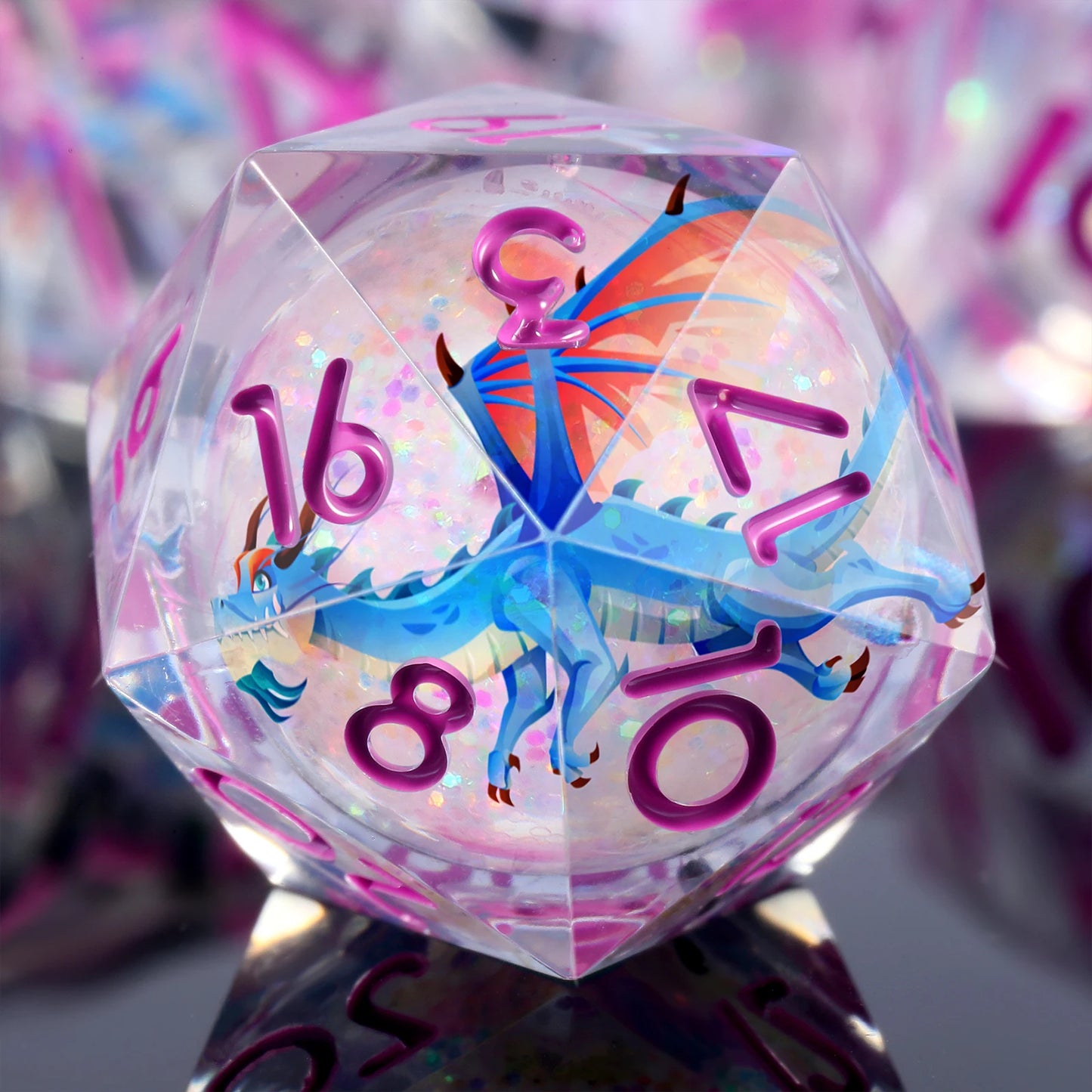 Sharp Edge Dice Set l Liquid Core with Pink ink