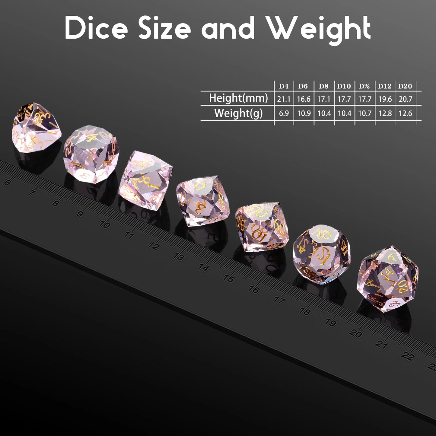 Glass Dice Set - Diamond Cut Pink