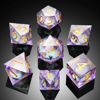 Sharp Edge Dice Set - Shiny liquid core with purple