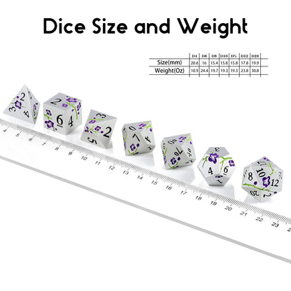 Plum Blossom Dice Set - Silver with Purple