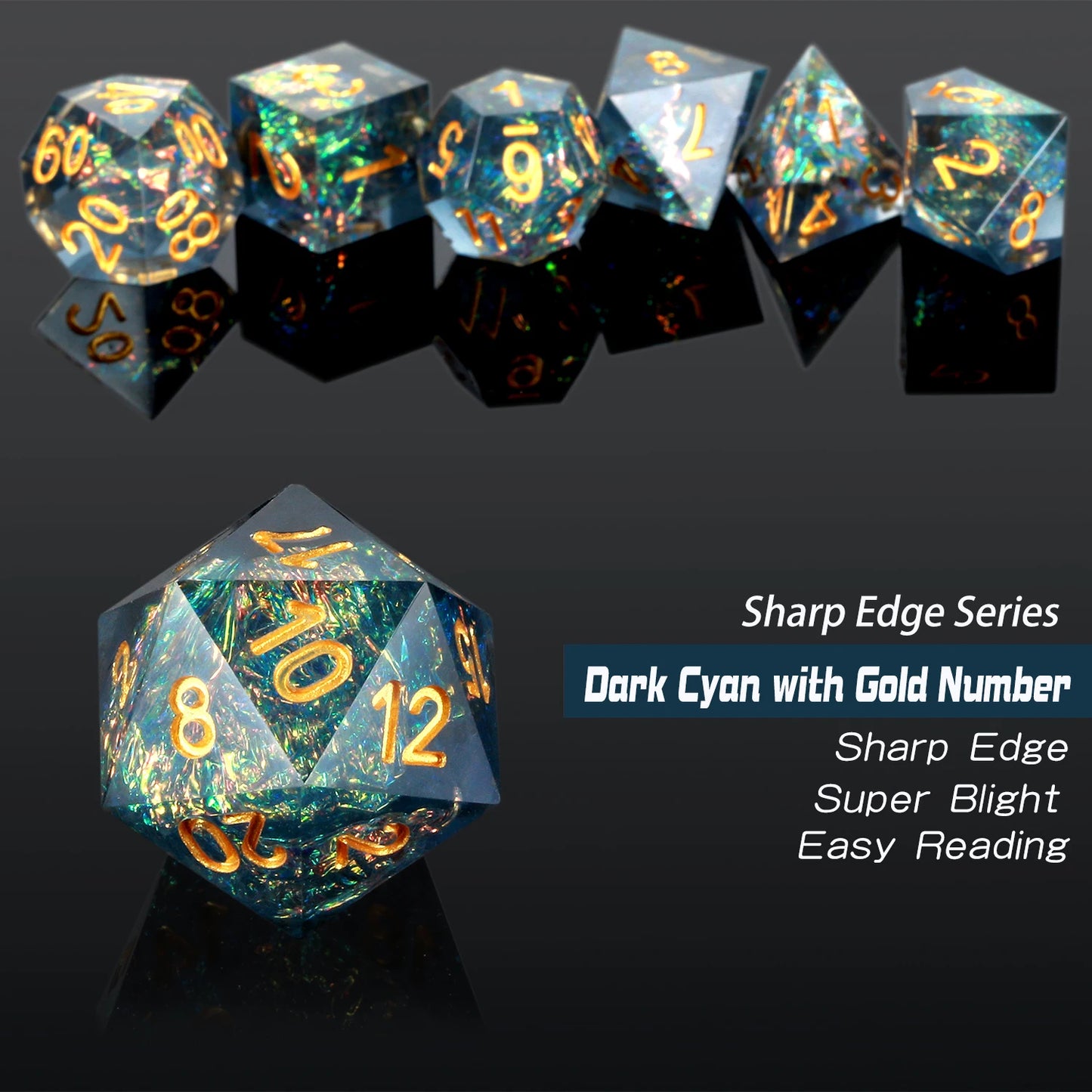 Sharp Edge Dice Set - Dark Cyan