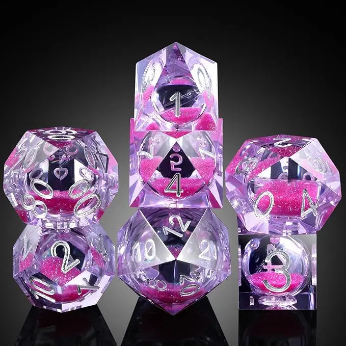 Sharp Edge Dice Set l Shiny purple liquid core with silver number
