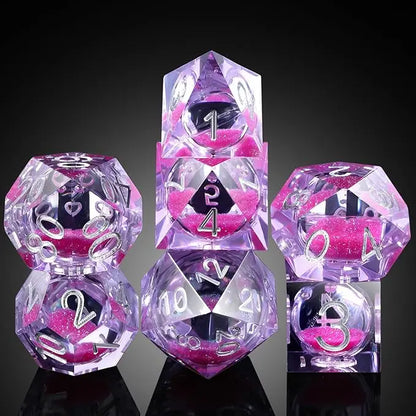 Sharp Edge Dice Set l Shiny purple liquid core with silver number