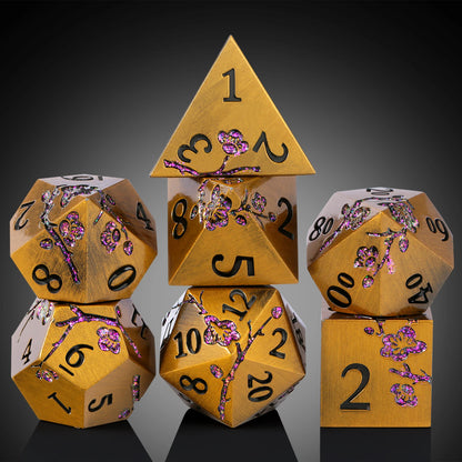 Plum Blossom Dice Set - Vintage Copper with Glitter Purple