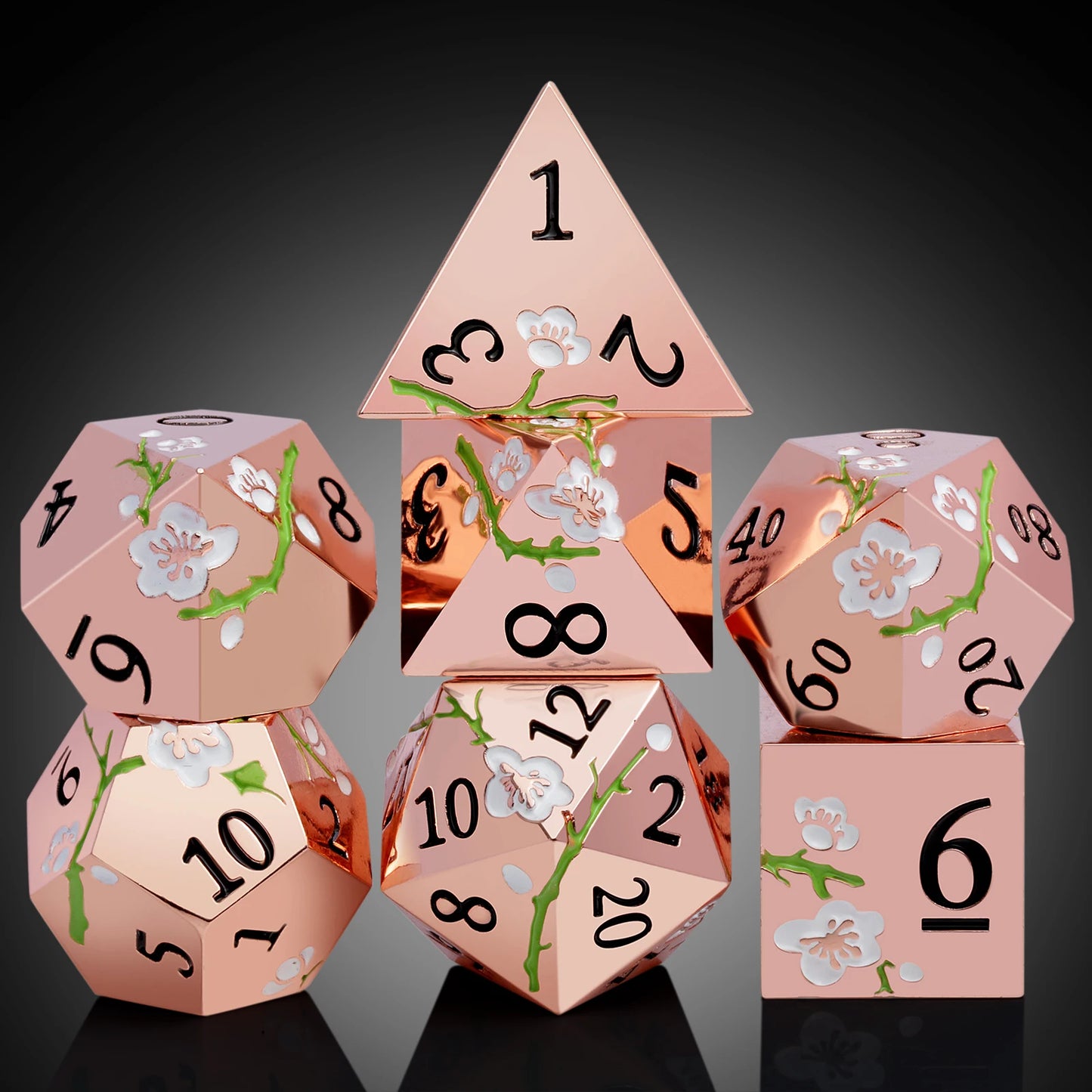 Plum Blossom Dice Set -  Rose Gold with White