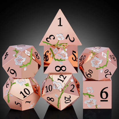 Plum Blossom Dice Set -  Rose Gold with White