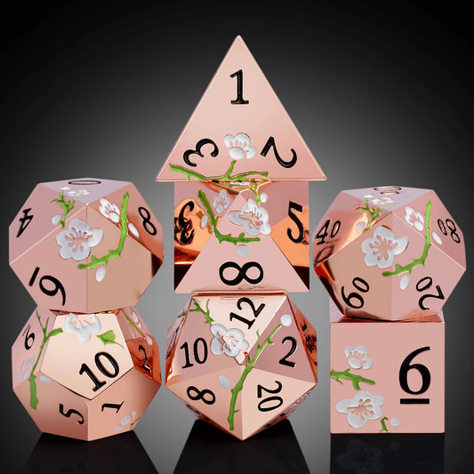 Plum Blossom Dice Set -  Rose Gold with White